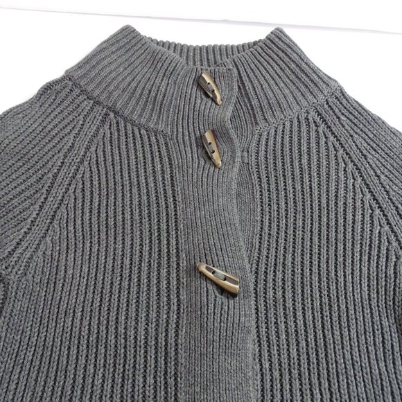 Vintage Talbots Gray Ribbed Toggle Cardigan Sweater Women Size L Fisherman - Picture 2 of 5